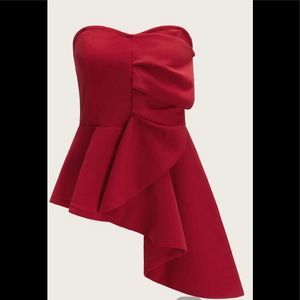 DO+BE Red Asymmetrical Peplum Blouse